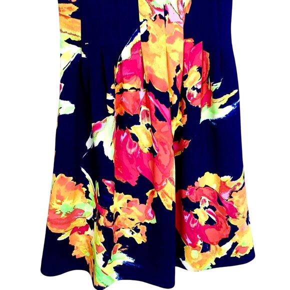 Vince Camuto Navy Floral Garden Party Sleeveless Fit & Flare Dress Back Zip - Picture 3 of 10